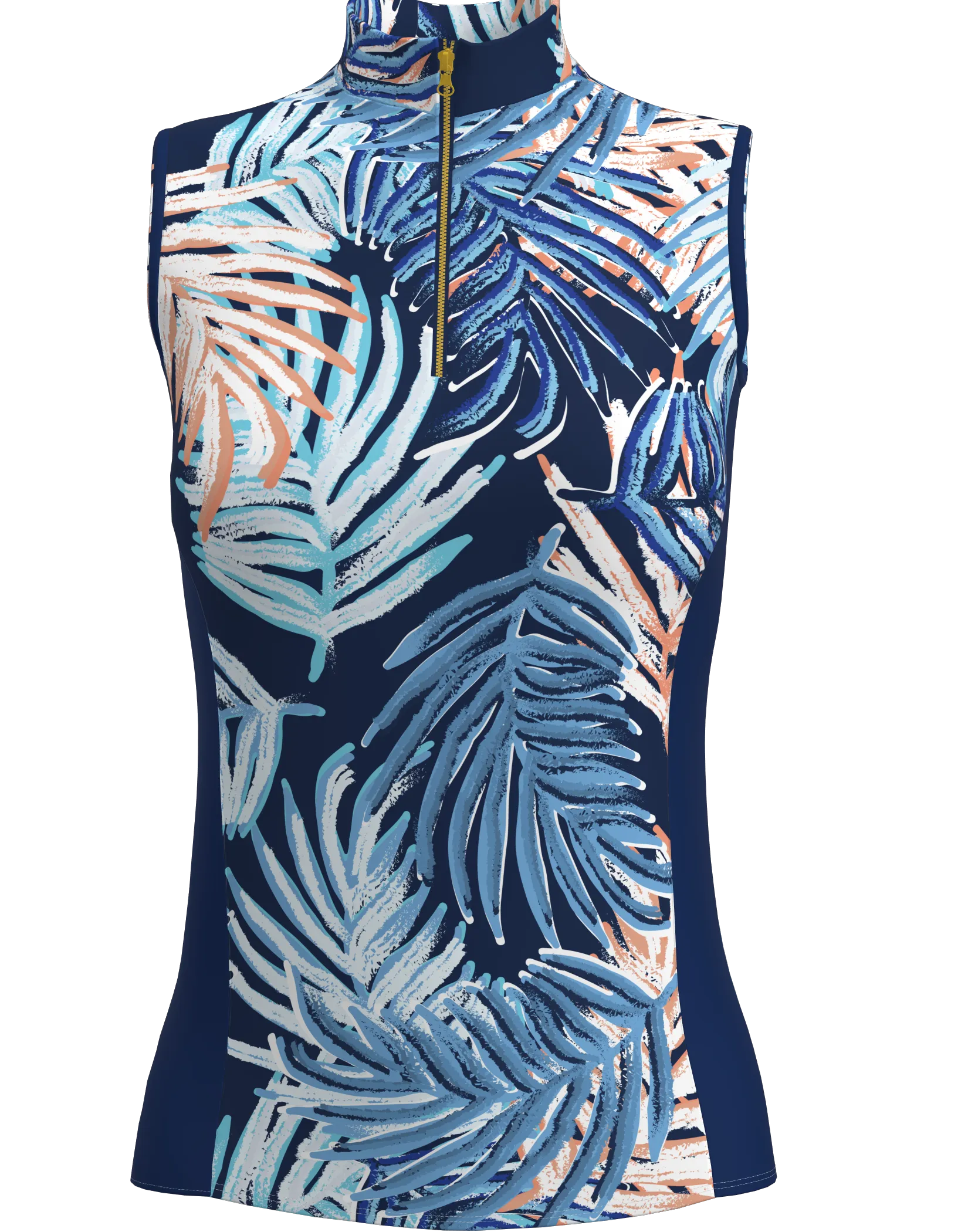 AB SPORT Women's Leaf Print Sleeveless Zip Mock Polo GP03-LEAFNN