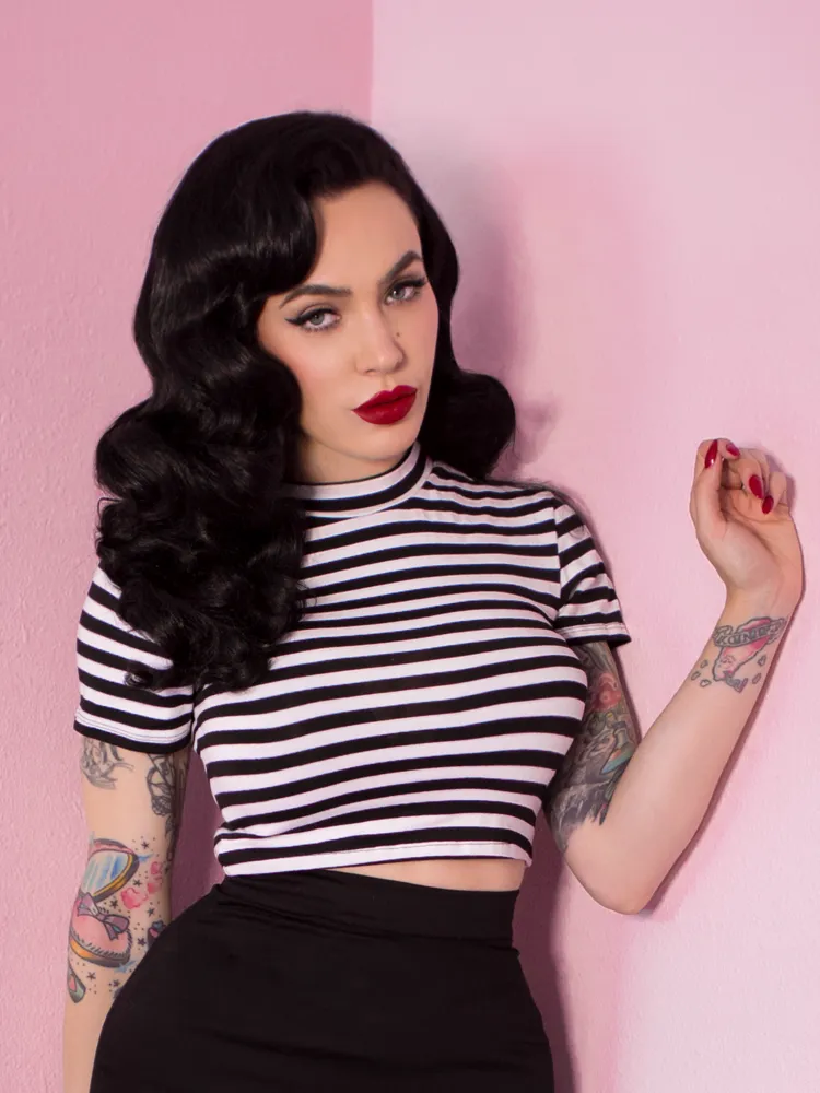 Bad Girl Crop Top in Black and White Stripes - Vixen by Micheline Pitt