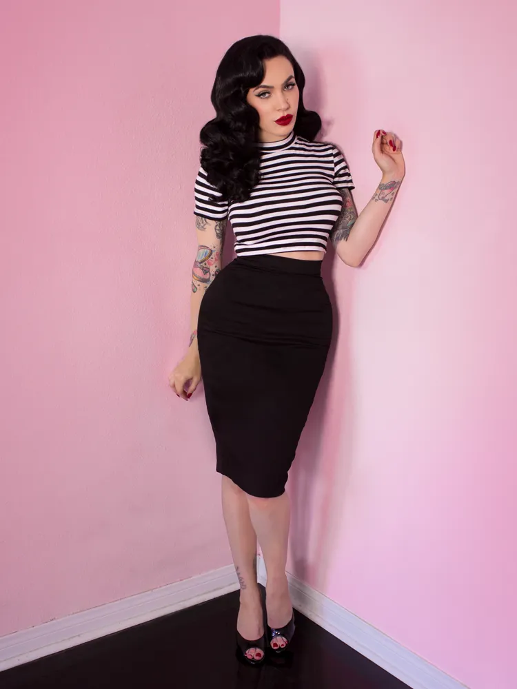Bad Girl Crop Top in Black and White Stripes - Vixen by Micheline Pitt