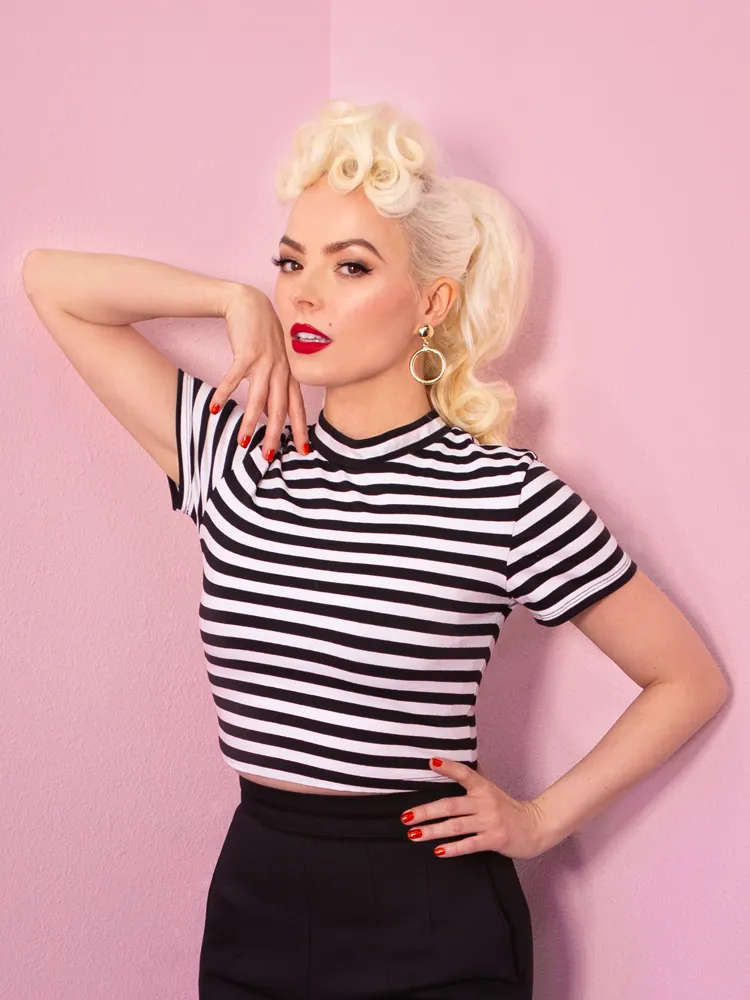 Bad Girl Crop Top in Black and White Stripes - Vixen by Micheline Pitt