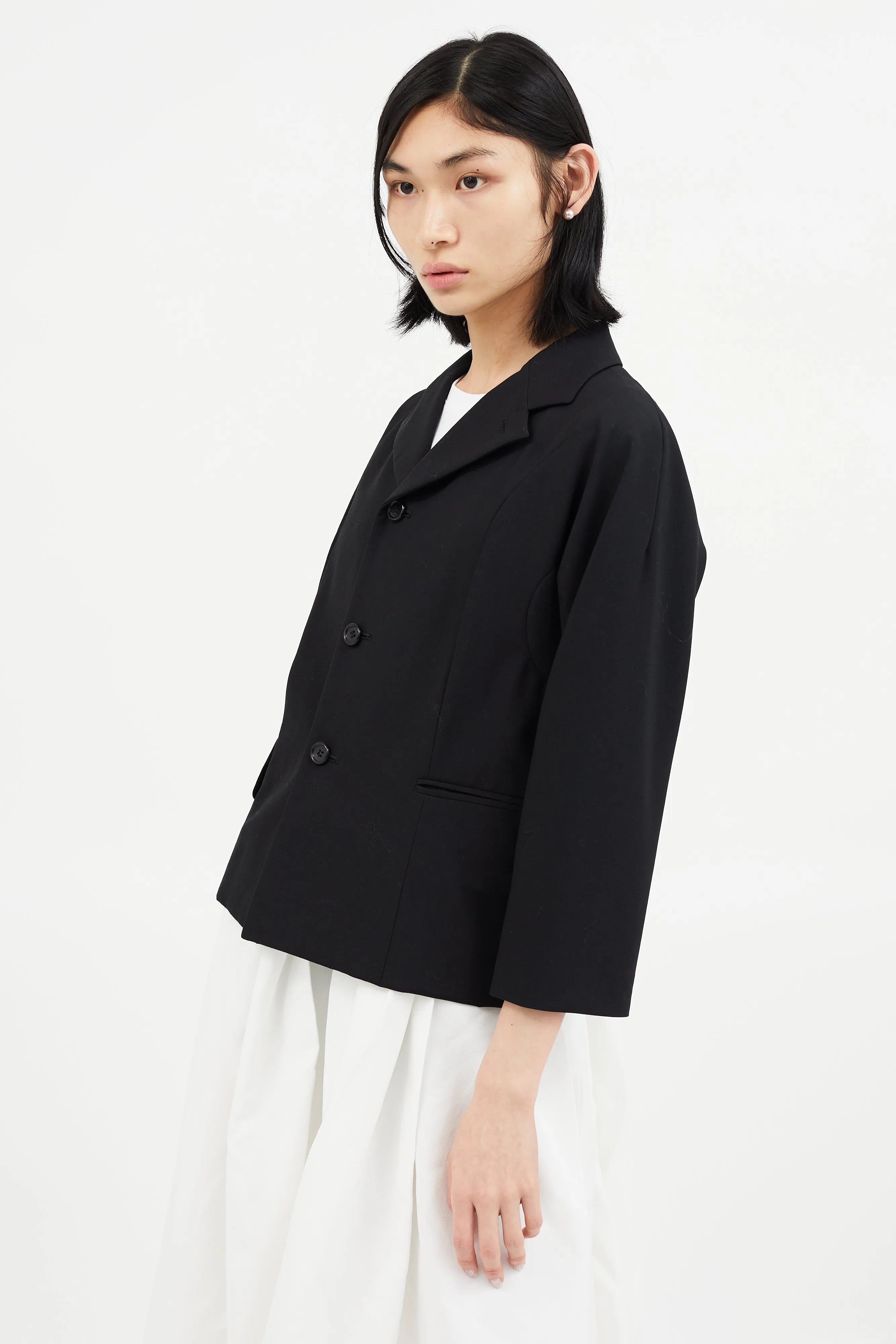 Black Wool Drop Shoulder Blazer