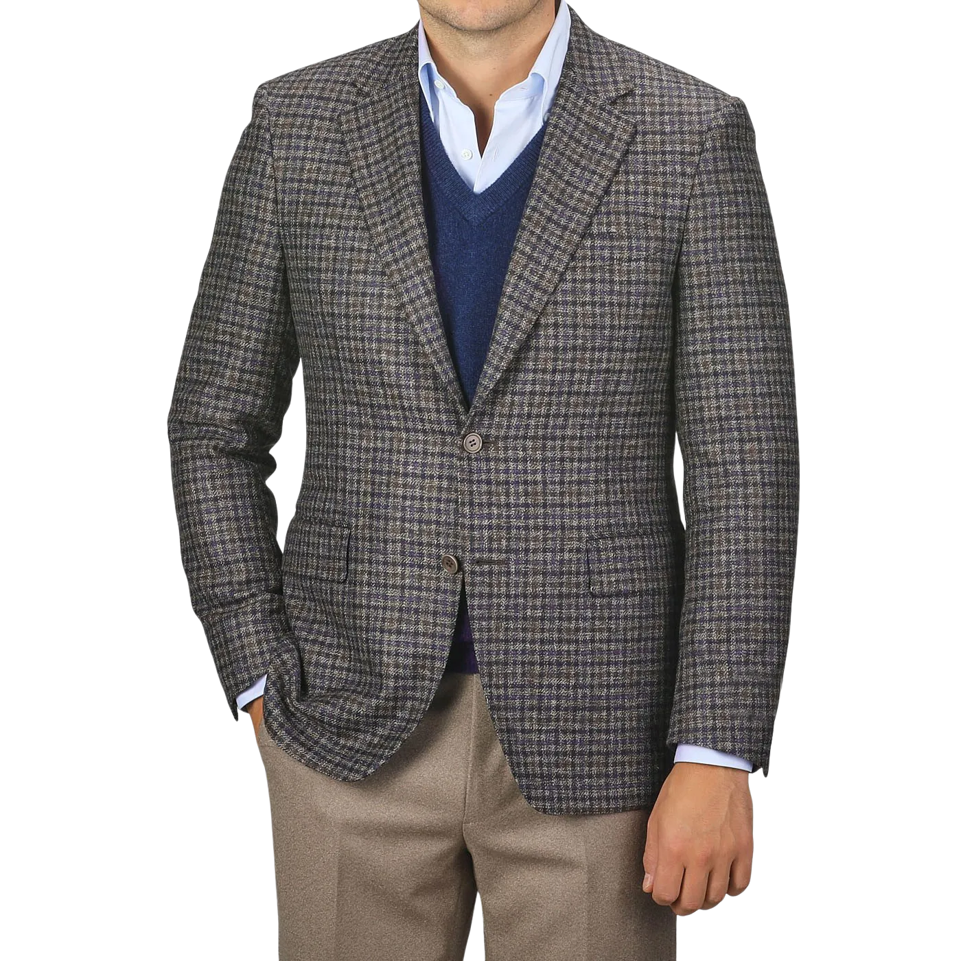 Brown Gunclub Check Wool Drop 6 Blazer
