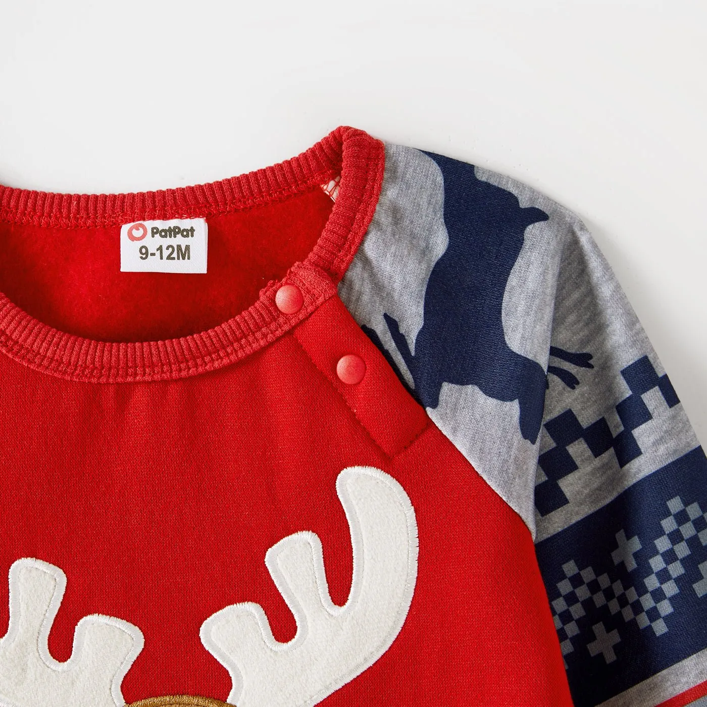Christmas Family Matching Fleece Lined Raglan-sleeve Reindeer Embroidered Sweatshirts