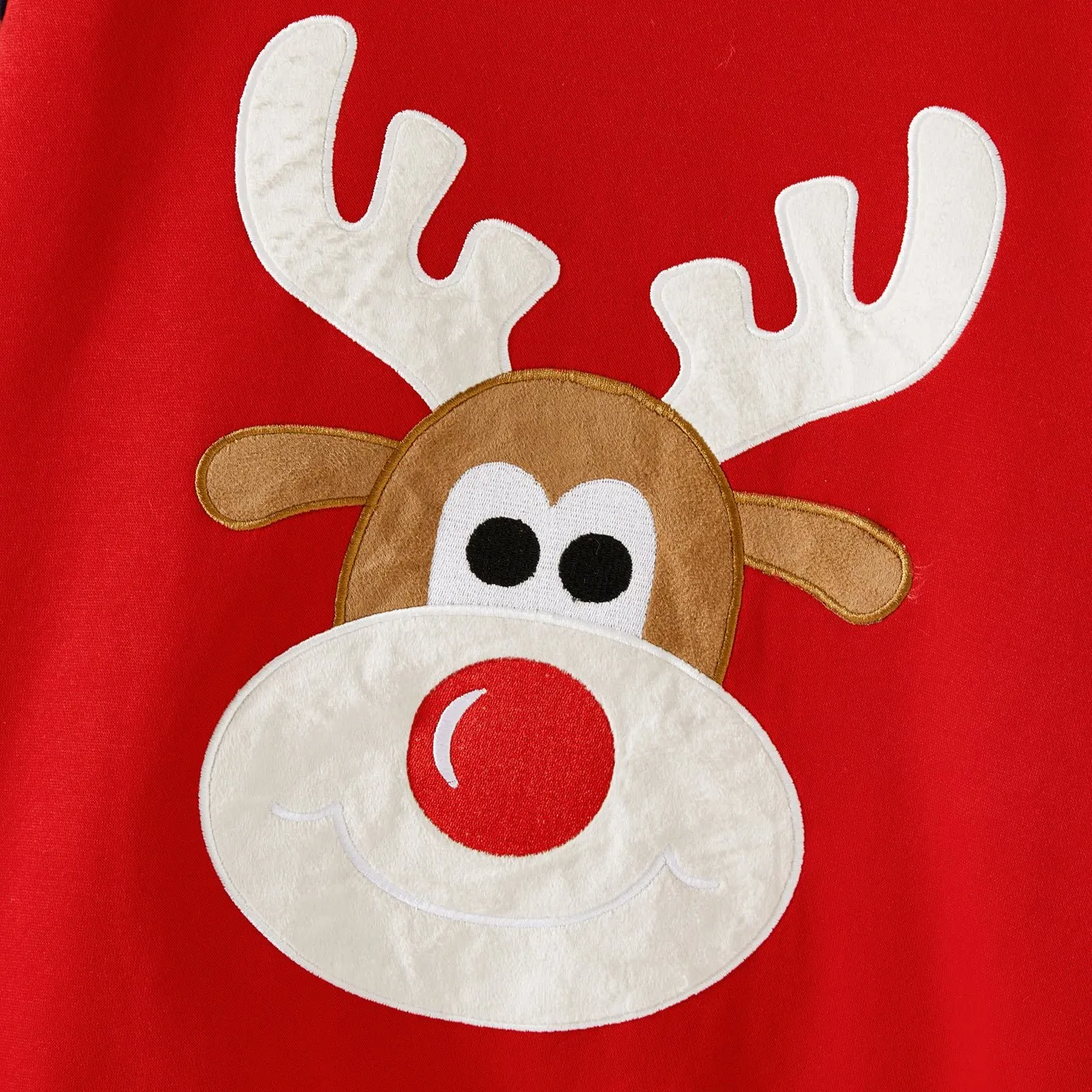 Christmas Family Matching Fleece Lined Raglan-sleeve Reindeer Embroidered Sweatshirts