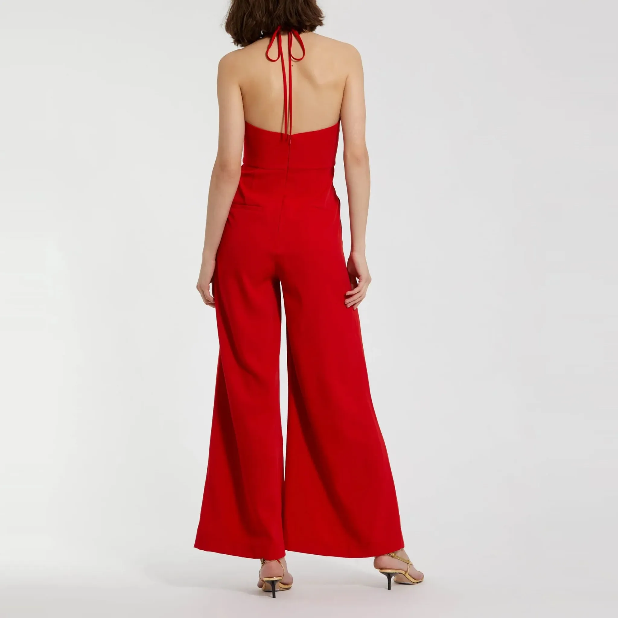 Crepe Halter Neck Jumpsuit With Flower
