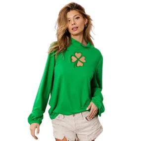 Ft Front Clover Cut Out Mock Neck Puff Sleeves Top