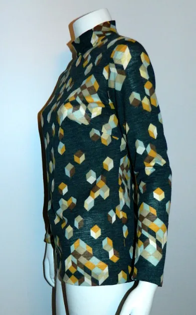 MOD 1960s geometric print shirt / vintage charcoal cubist top XS