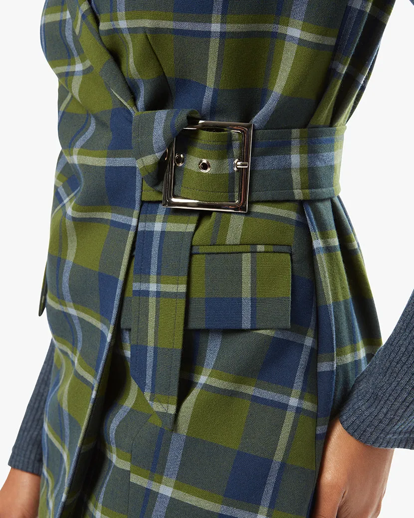 Rib Sleeve Classic Plaid Blazer